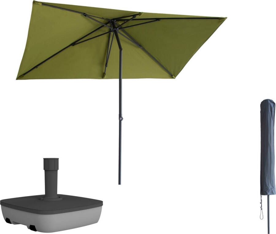 Kopu Leon Parasol Rechthoek 150x250cm Met Hoes En Voet Balkonparasol Olijf