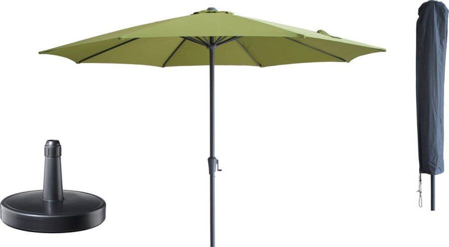 Kopu Madrid grote Parasol Rond 350 cm met Beschermhoes en Voet Olijfgroen