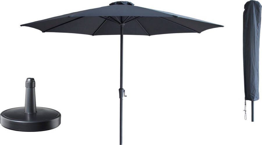 Kopu Set Madrid 350 cm Grote Parasol Rond met Beschermhoes en Parasolvoet Grijs