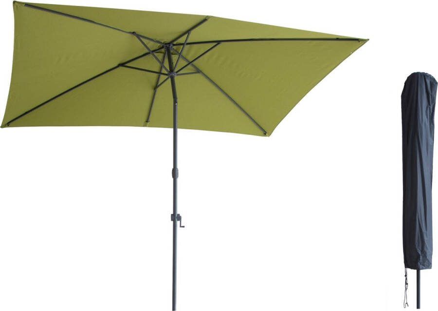 Kopu Sevilla Parasol Rechthoek 200x300 cm met Hoes Balkonparasol Olijfgroen