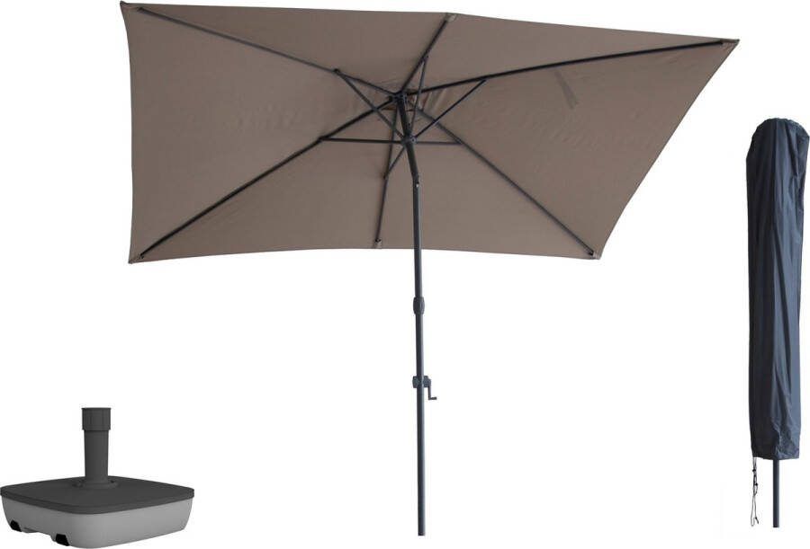 Kopu Sevilla Parasol Rechthoek 200x300 cm met Hoes en voet Balkonparasol Taupe