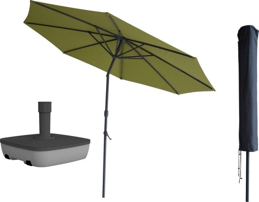 Kopu Valencia Parasol Rond 300 cm met Beschermhoes en Voet Olijf