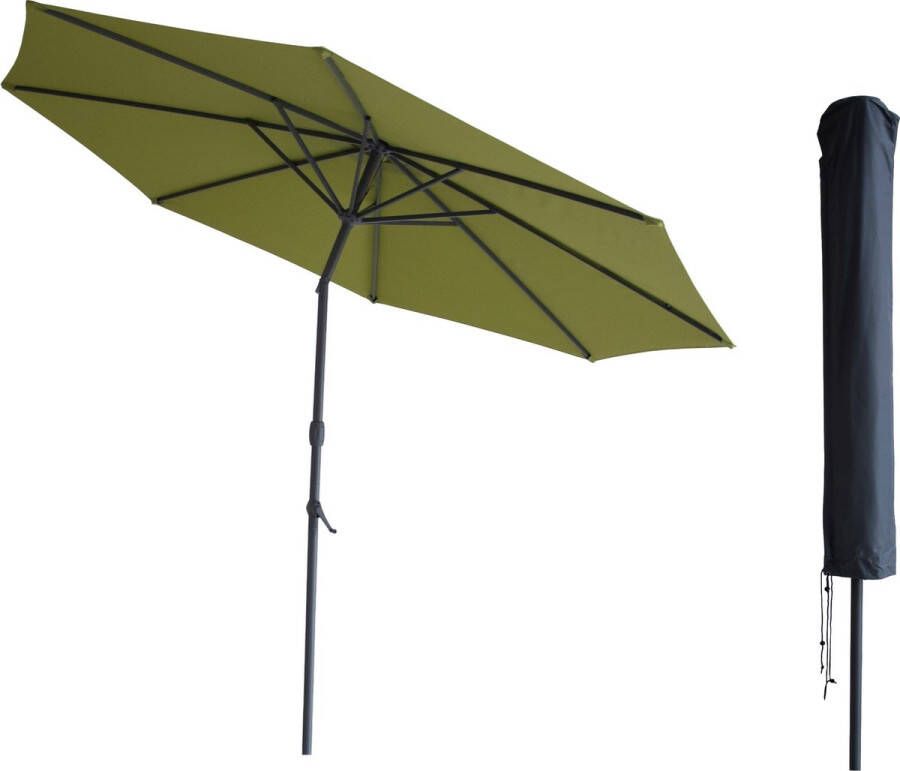 Kopu Valencia Parasol Rond 300 Cm Met Beschermhoes Olijfgroen