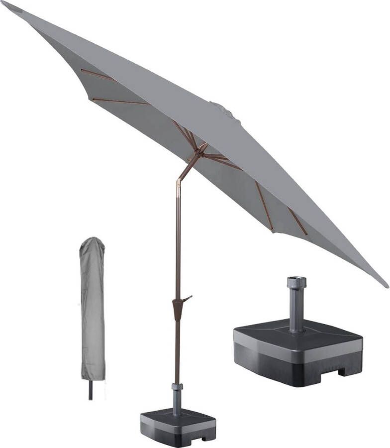Kopu vierkante parasol Malaga 200x200 cm met hoes en voet Light Grey