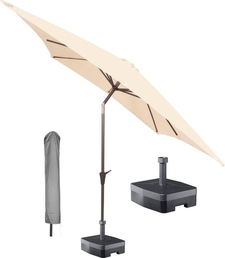 Kopu vierkante parasol Malaga 200x200 cm met hoes en voet Naturel