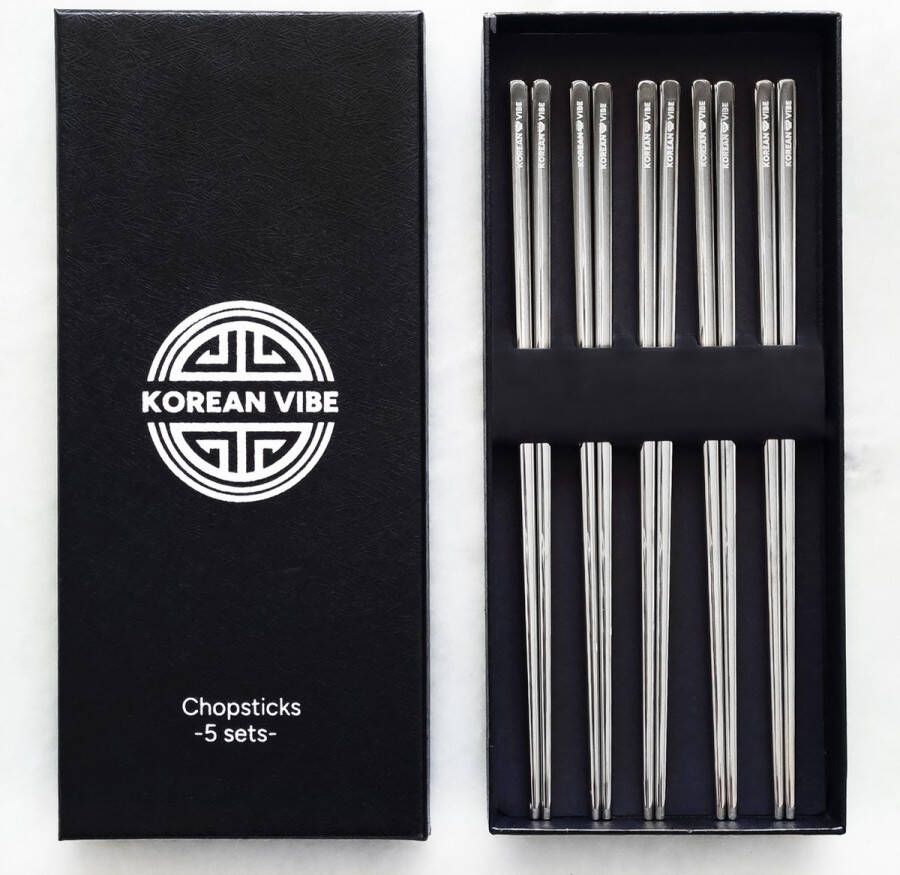 KoreanVibe Chopsticks Set Eetstokjes Vaatwasserbestendig RVS 5Paar Zilver