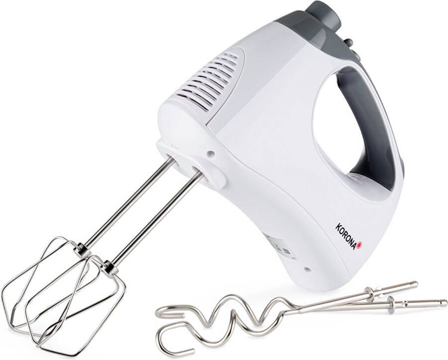 Korona 23011 Handmixer Wit Grijs Staafmixer Met extra lange gardes en kneedhaken 300 watt Roestvrij staal 5 snelheidsstanden en turbo