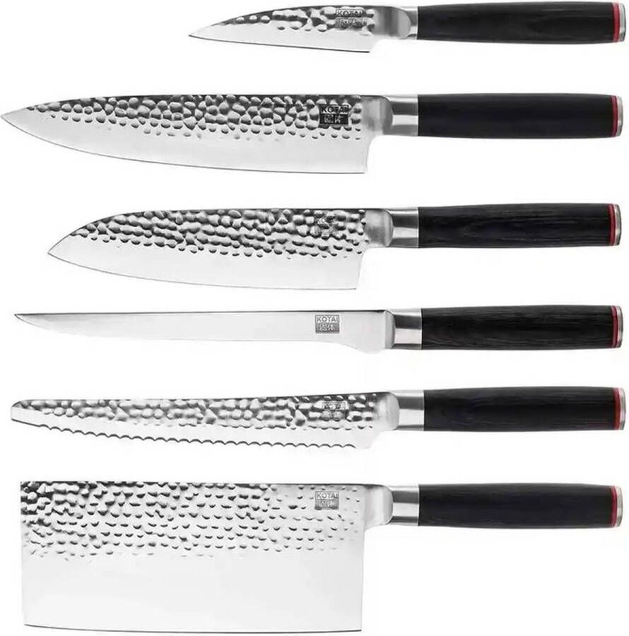 KOTAI Kitchen Kotai Complete Set: 6 messen (schilmesje + santoku + gyuto + fileermes + broodmes + hakmes) Japanse Messen