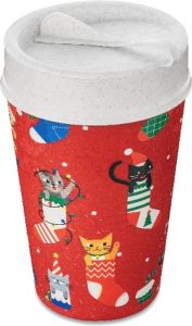 Koziol Dubbelwandige Koffiebeker met Deksel 0.4 L Organic Happy Cat | Iso To Go