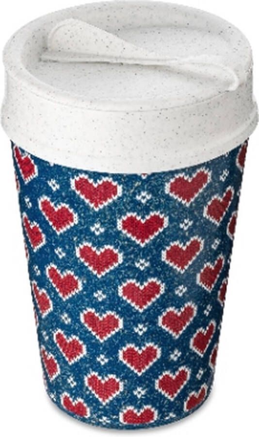 Koziol Dubbelwandige Koffiebeker met Deksel 0.4 L Organic Red Hearts | Iso To Go