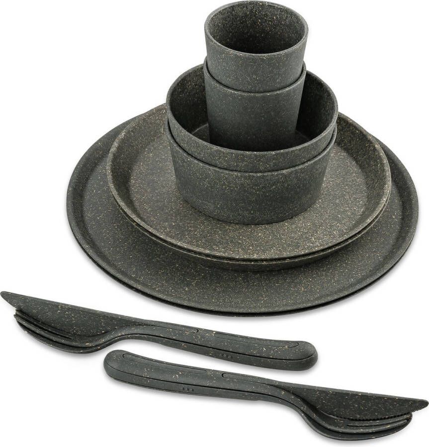 Koziol Bio-Circulair Connect Servies met Bestek Helsinki Set van 14 Stuks Gerecycled Zonnebloemolie Grijs