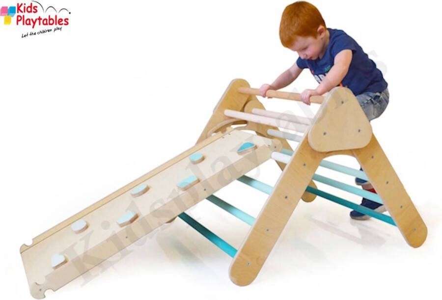 KPW houten klimrek met glijbaan voor peuter Pastelkleur| Pikler driehoek Speeltoestel Klimdriehoek kinderen inklapbaar met glijbaan klimhelling regenboog Klimbord Montessori klimboog Pikler schommel Balanceerbord |houten speelgoed