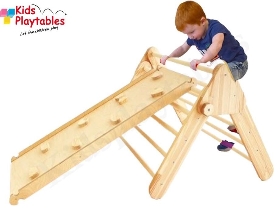 KPW houten klimrek met glijbaan voor peuter Naturel Pikler driehoek Speeltoestel Klimdriehoek kinderen inklapbaar met glijbaan klimhelling regenboog Klimbord Montessori klimboog Pikler schommel Balanceerbord |houten speelgoed