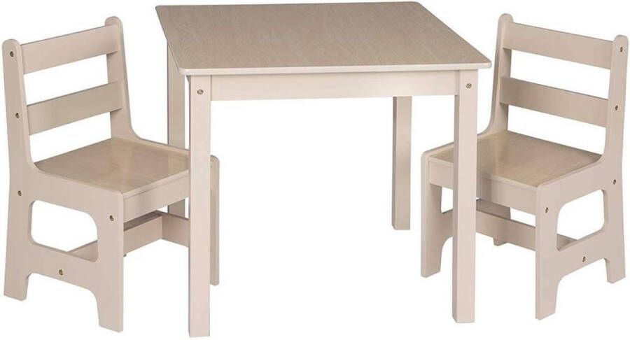 KPW Set Kindertafel en Stoeltjes Greywash Met Hout Tweepersoons