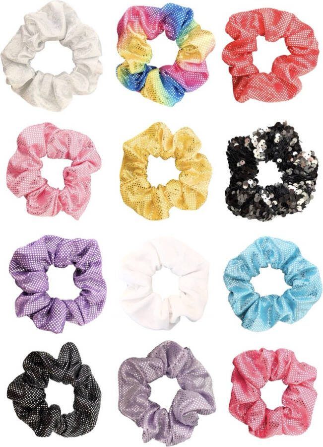 Kraagjeskopen.nl Scrunchies Haaraccessoire Pack Scrunchie Velvet 12 stuks Glitter Set