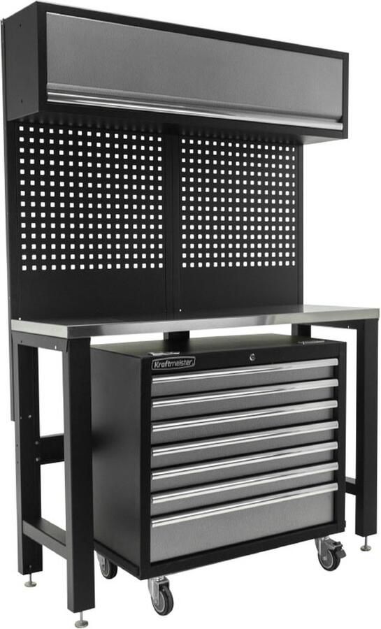 Kraftmeister werkbank met wandkast en gereedschapswagen RVS 136 cm grijs