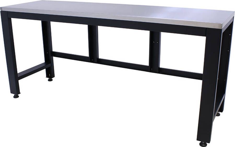 Kraftmeister werkbank Pro 204 cm Werktafel met RVS werkblad Zwart