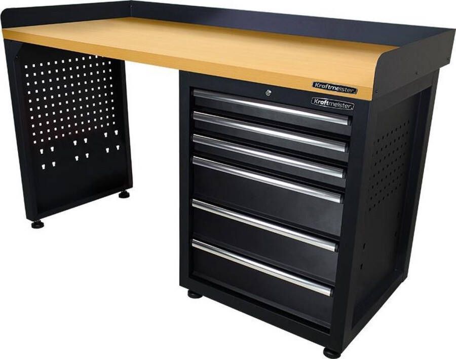 Kraftmeister werkbank 150 cm Werktafel met 6 laden en MDF werkblad Zwart