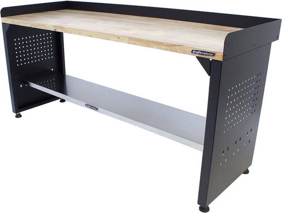 Kraftmeister werkbank 200 cm Werktafel met eiken werkblad Zwart