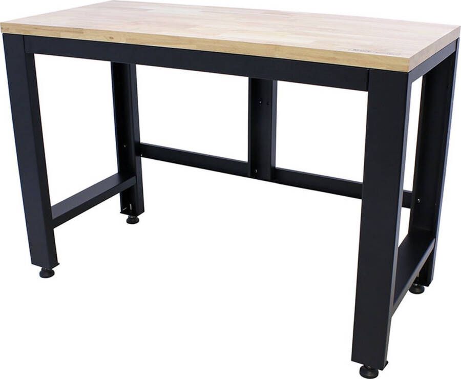 Kraftmeister werkbank Premium 136 cm Werktafel met eiken werkblad Zwart