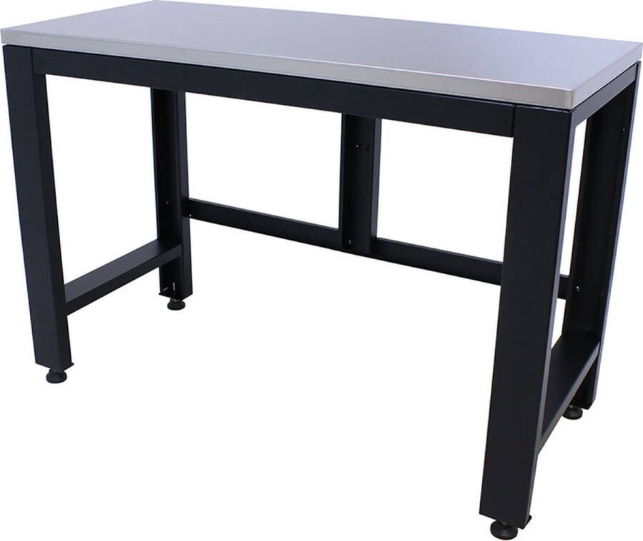 Kraftmeister werkbank Premium 136 cm Werktafel met RVS werkblad Zwart