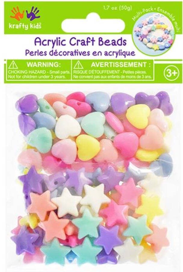 Krafty Kids Plastic Kralen Harten Sterren Mix 50 gr
