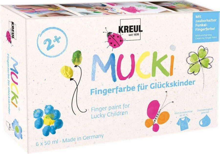 Kreul Vingerverf Gelukskleuren Geel Roze Blauw Groen Oranje Zilver Mucki 6x50ml