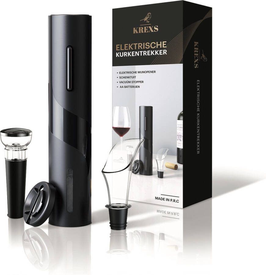 Krexs Elektrische Wijnopener – Kurkentrekker Flessenopener Wijnopener Wijn Accessoires – Wijnstopper Wijnfles Opener