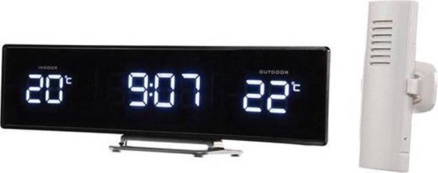Kristmar Digitale klok met binnen- buitentemperatuur – Thermometer binnen digitaal – Thermometer buiten – Wekkerradio FM-radio – Inclusief buitensensor – Zwart