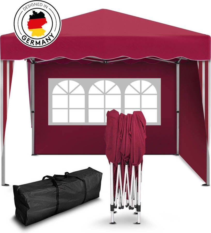 Kronenburg Vouwtent Partytent 3 x 3m Kleur Rood 2 Zijelementen Waterdicht Pavillon UV-bescherming 50