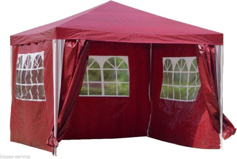 Kronenburg Vouwtent Partytent 3 x 3m Kleur Rood 4 Zijelementen Waterdicht Pavillon UV-bescherming 50