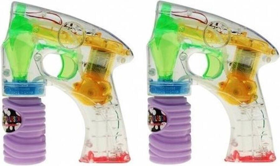 Kruger 2x Bellenblaas pistool met LED licht 14 cm Bubble gun Bellenblaaspistolen Buitenspeelgoed fun artikelen