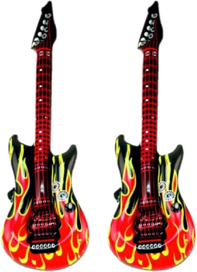 Kruger 2x stuks opblaasbare gitaar met vlammen 100 cm Speel verkleed muziekinstrumenten