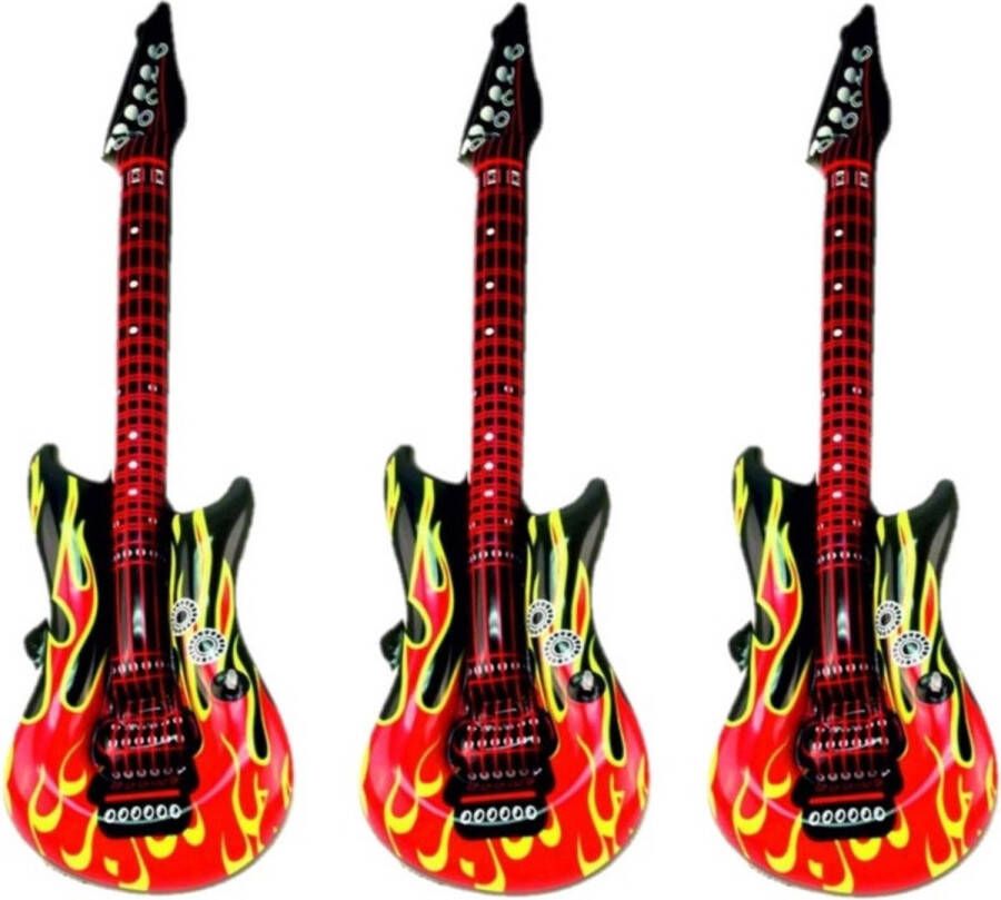 Kruger 3x stuks opblaasbare gitaar met vlammen 100 cm Speel verkleed muziekinstrumenten