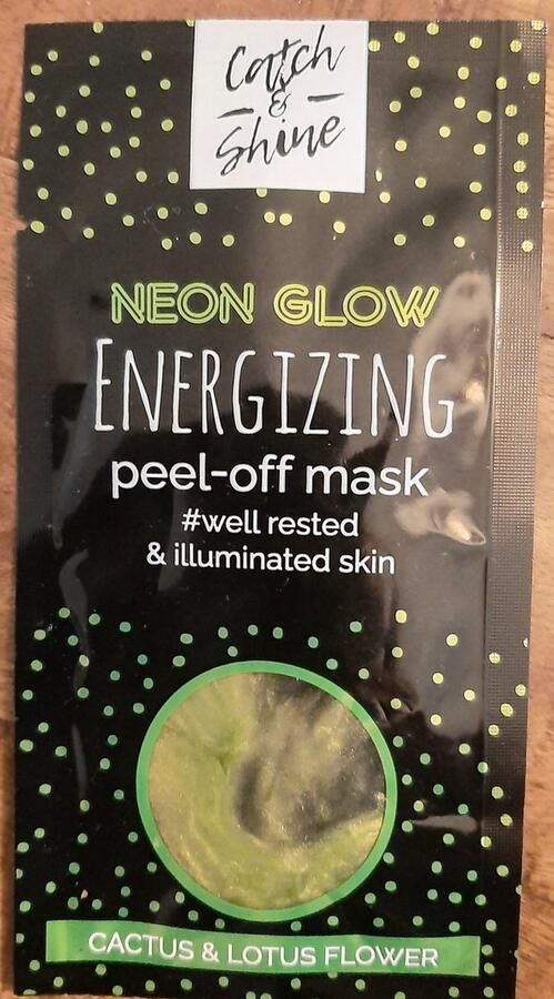 Kruidvat Catch & shine peel-off mask neon glow energizing illuminated skin facial masker kalmerend gezichtsmasker groen cactus & lotus flower 10 ml