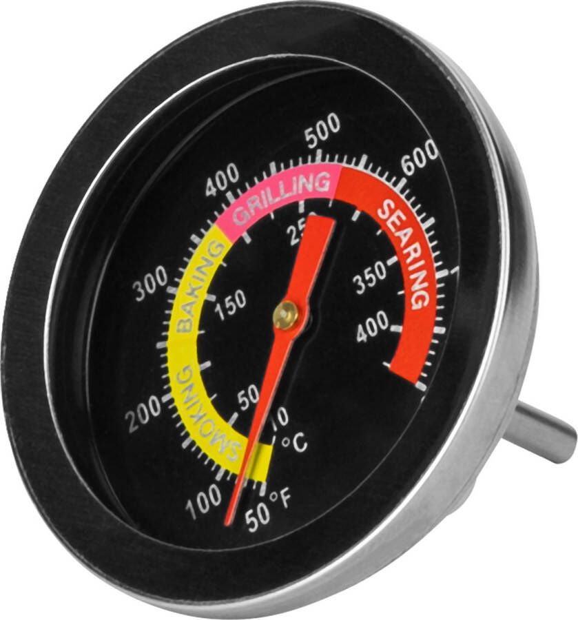 Krumble Barbecuethermometer BBQ Vleesthermometer Kookthermometer Keukenthermometer Temperatuur meter RVS Tot 400 graden Geschikt voor Weber & Houtskoolbarbecues 5 x 5 x 5 cm (lxbxh) Zwart en zilver