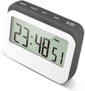 Krumble Digitale Kookwekker Met digitale klok en alarm Perfect voor in keuken met magneet en rubberen stootrand Wit met grijs