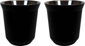 Krumble Espressokopjes set van 2 80 ml Espresso accessoires Espresso glaasjes Koffiekopjes Servies Staal Zwart 6 x 6 x 6 5 cm (lxbxh)