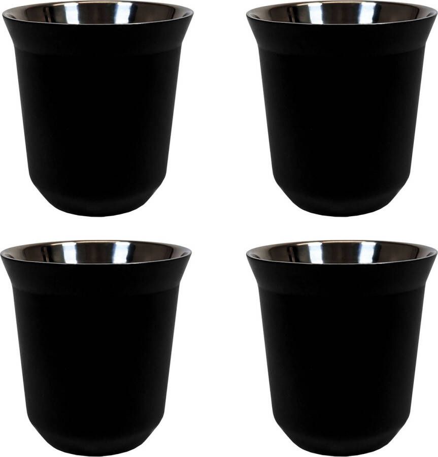 Krumble Espressokopjes set van 4 80 ml Espresso accessoires Espresso glaasjes Koffiekopjes Servies Staal Zwart 6 x 6 x 6 5 cm