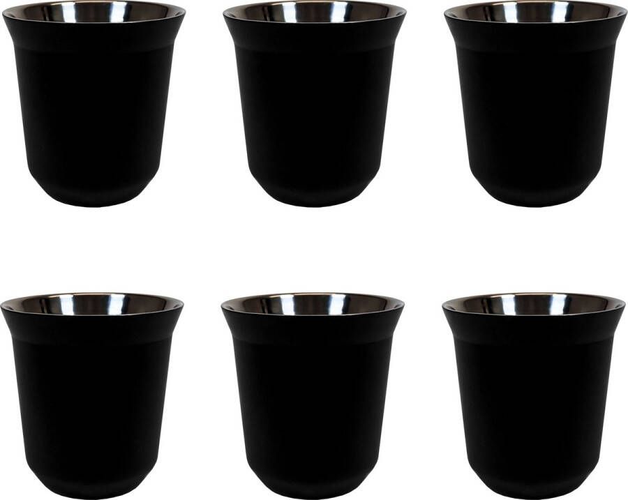 Krumble Espressokopjes set van 6 80 ml Espresso accessoires Espresso glaasjes Koffiekopjes Servies Staal Zwart 6 x 6 x 6 5 cm