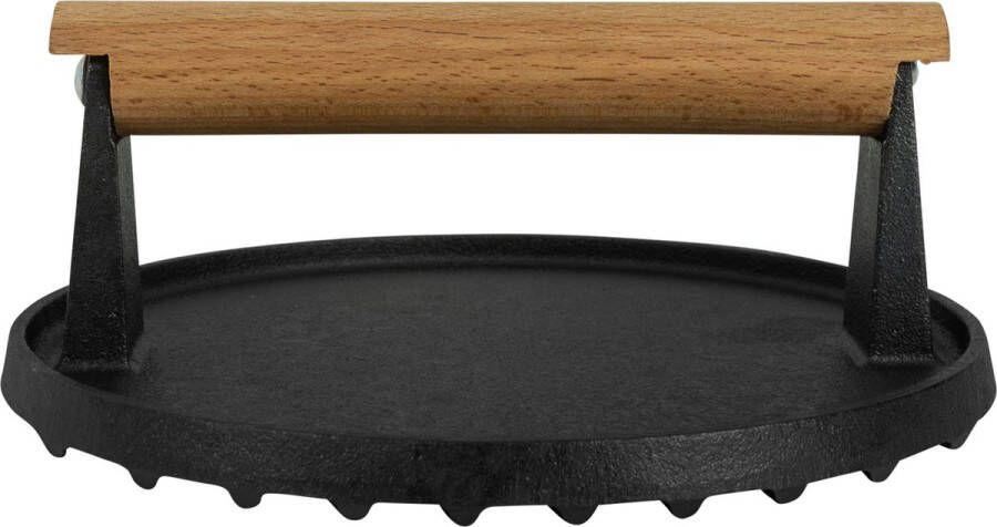 Krumble Hamburgerpers Grillpers Vleespers Vleesverzwaarder Grill press Barbecue accessoires Barbeque Keukengerei Kookgerei Gietijzer 18 x 18 x 7 cm (lxbxh) Zwart en lichtbruin