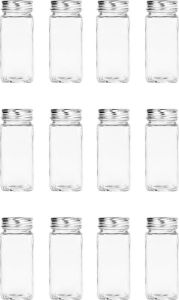 Krumble Kruidenpotjes set van 12 120 ml Kruidenstrooier Strooibus Met strooideksel Opbergpotjes Vierkant Glas Met aluminium deksel Transparant 4 x 4 x 10 5 cm