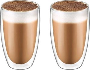 Krumble Latte Macchiato glas Dubbelwandige glazen Set van 2 400 ml Koffieglazen Theeglazen Latte kopjes Vaatwasser bestendig 8 x 8 x 14 5 cm