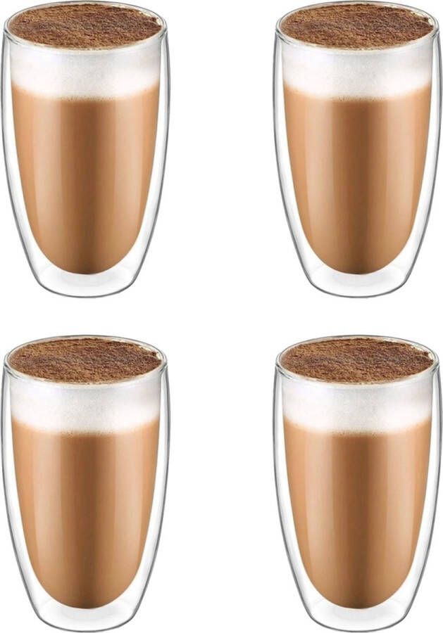 Krumble Latte Macchiato glas Dubbelwandige glazen Set van 4 400 ml Koffieglazen Theeglazen Latte kopjes Vaatwasser bestendig 8 x 8 x 14 5 cm