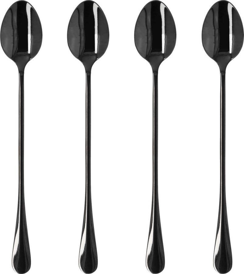 Krumble Latte Macchiato lepels set van 4 Bestek Theelepels Koffielepels latte macchiato Lange lepels Longdrinklepels Longdrink Coctail Dessert 19 5 cm lang Metaal -Zwart
