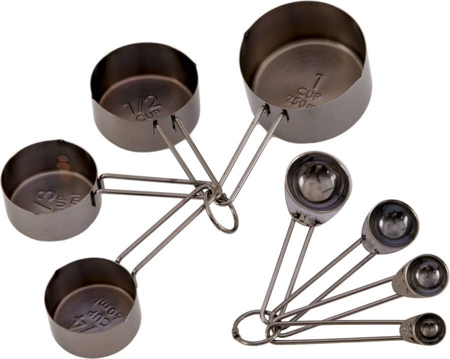 Krumble MaatCups en Lepels Set van 8 Maatcupjes Maatlepels Maatbekers Maatschepjes Cups Spoons Tablespoon Teaspoon RVS 250 ml + 125 ml + 80 ml + 60 ml + 15 + 5 + 2 5 + 1 25 ml Zwart