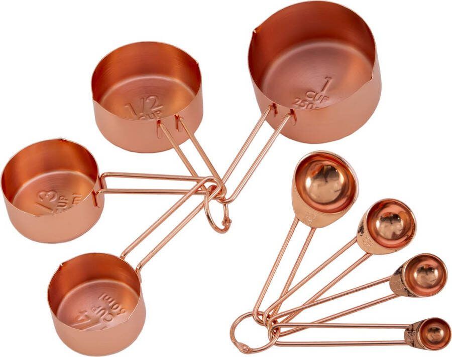 Krumble MaatCups en Lepels Set van 8 Maatcupjes Maatlepels Maatbekers Maatschepjes Cups Spoons Tablespoon Teaspoon RVS 250 ml + 125 ml + 80 ml + 60 ml + 15 + 5 + 2 5 + 1 25 ml Roségoud
