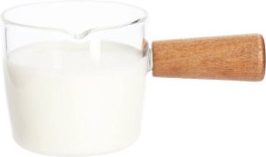 Krumble Melkkannetje met handvat Glas Hout Melkopschuimkannen Melkkan Melkpannetje Melk opschuimen Transparant 6 5 x 11 x 5 cm