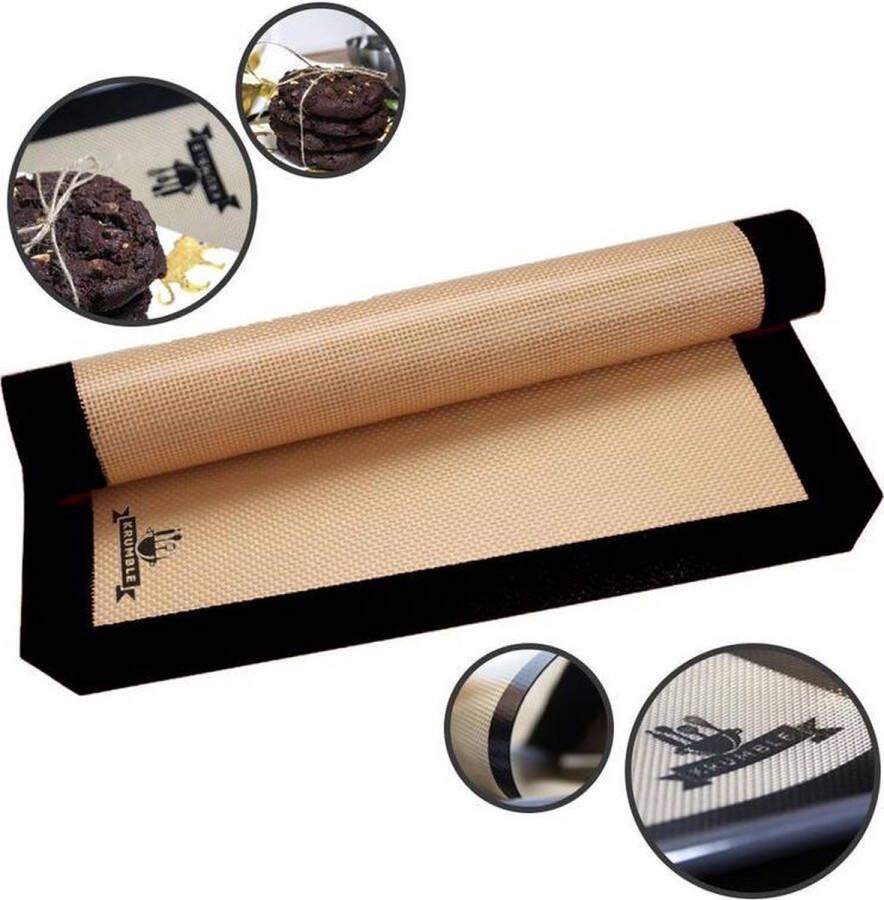 Krumble Siliconen bakmat Hittebestendig tot 250 graden 42x30 cm Beige & zwart