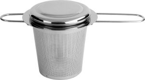 Krumble Theezeef met uitlekbakje Theefilter voor losse thee infuser voor kruiden Kruidenbol RVS Zilver 8 x 15 x 7 cm (lxbxh)